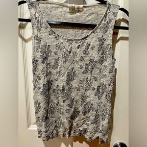 Artisan Ny Linen Tank Top Small Gray Black Cactus Sleeveless Summer Shirt
